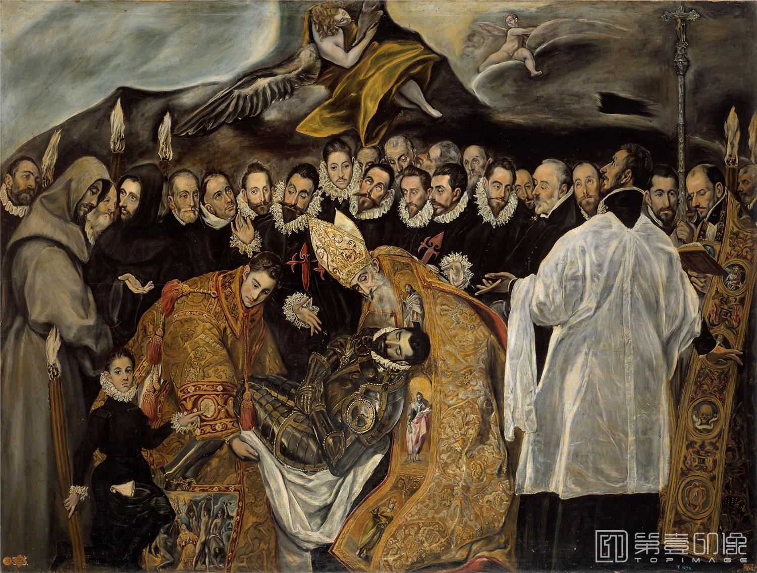 油画-西班牙普拉多美术馆油画藏画-Anónimo (Copia de El Greco)-El entierro del señor de Orgaz (parte baja)-0057